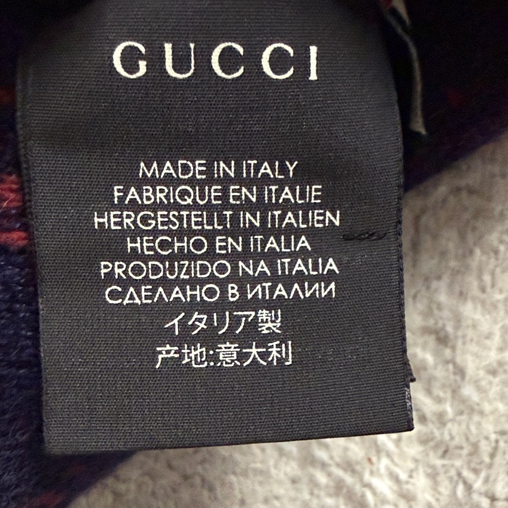 Gucci Dark Blue & Burgundy GG Knit Beanie - Picture 5 of 6